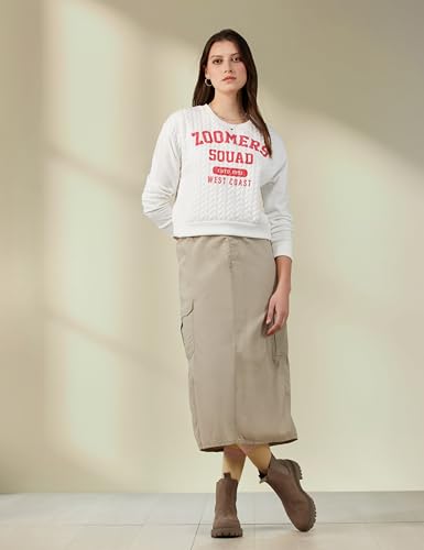 Image of Max Women Polyester Graphic Printed Full Sleeves Cropped Crew Neck Sweatshirt