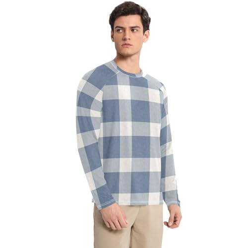 Buffalo Plaid Blue Men's UPF 50+ Swim Shirts Loose Type Loose Long Sleeve UV Sun Protection Hiking3