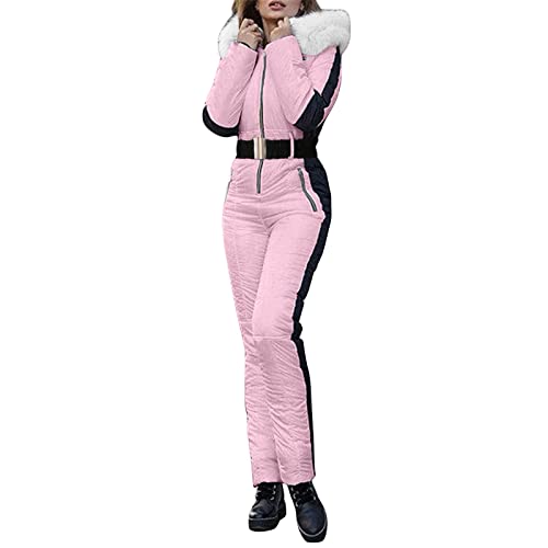 Generisch Mono de invierno para mujer, traje deportivo para actividades al aire libre, impermeable, cuello desmontable, cremallera, traje de nieve, Rosa., S
