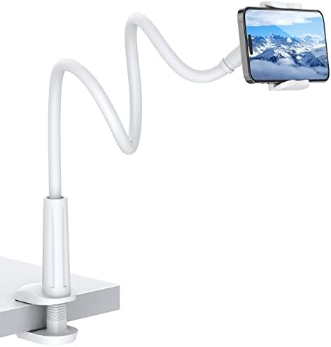 Gooseneck Phone Holder, Flexible Cell Phone Holder for Bed Lazy Arm Mount 360 Adjustable Phone Stand Clamp Bracket for iPhone 13 12 11 Pro Samsung 4-6.5"