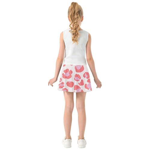 Joisal Athletic Shorts for Girls Skorts Tennis Skirts Toddler 2 in 1 Girl Skort Coral Pink Leopard Spots White 3t4