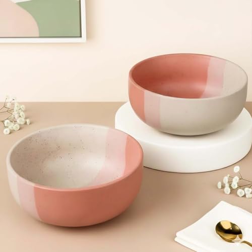 Image of The Earth Store TT Pink Large Ceramic Bowl Set of 2, 800 ML | Microwave & Dishwasher Safe Serving Bowl | Ideal Use for Salad, Cereal, Noodle, Pasta & Mixing | Home & Restaurant Use