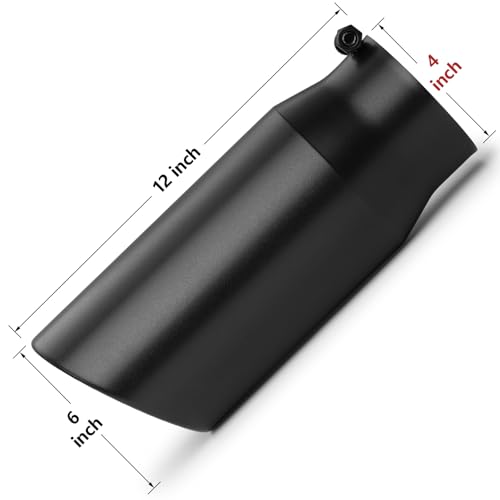 Image of Exhaust Tip 4 inch Inlet 5 inch Outlet 12 inch Long, High Performance Stainless Steel, Peel-Resistant Black Powder Coated, Rolled Angle Cut, Bolt-On Diesel Tail Pipe, Universal for Car Truck