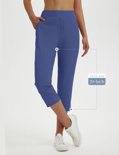 Image of baleaf 20'' Women Capris with Pockets Stretch Golf Work Dress Cropped Pants Straight Leg High Waisted Pull On Summer