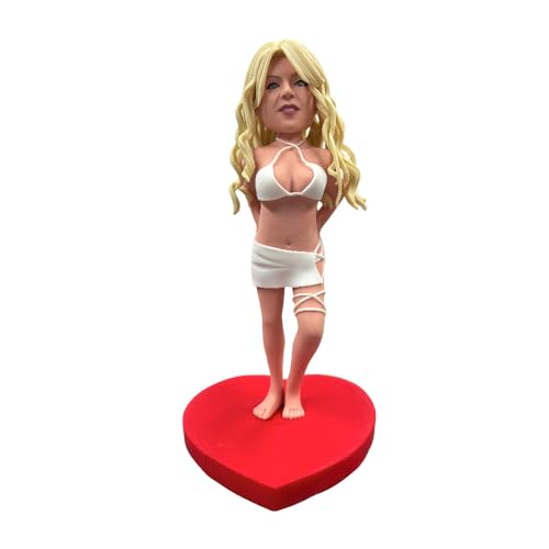 Personalized Elegant Female Figurine in White Dress, Custom Handmade Woman