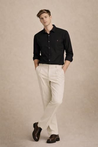 Image of Louis Philippe Men's Cotton Slim Fit Premium Textured Fabric Versatile Solid Easy Care, All Season Adapability Full Sleeve Casual Shirt