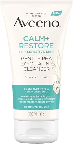 Aveeno Face Calm+Restore Gentle PHA Exfoliating Cleanser (1x 150ml), With Nourishing Oat Oil and Naturally Derived PHA, Face Cleanser for Sensitive Skin, Exfoliator Gentle Enough for Daily Use