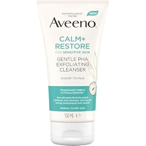 Aveeno Face Calm+Restore Gentle PHA Exfoliating Cleanser (1x 150ml), With Nourishing Oat Oil and Naturally Derived PHA, Face Cleanser for Sensitive Skin, Exfoliator Gentle Enough for Daily Use