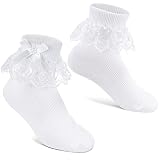 Geyoga Schleife Spitze Socken Weiß Rüschen Söckchen Knöchelsocken Schulsocken Mädchen