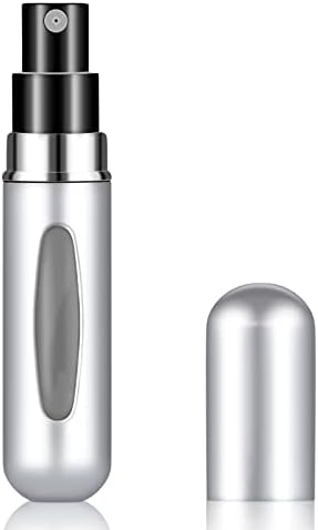 Kewjug Refillable Mini Perfume Atomizer Bottle，Portable Separate Bottles，Travel and Outings Spray Boxes Dispensers 5ml/0.2oz (Silvery)