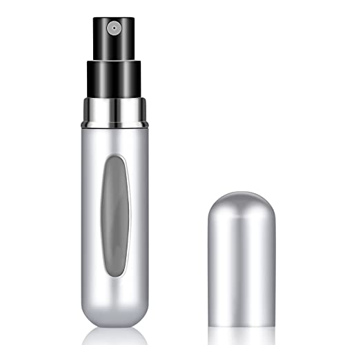 Kewjug Refillable Mini Perfume Atomizer Bottle，Portable Separate Bottles，Travel And Outings Spray Boxes Dispensers 5Ml/0.2Oz (Silvery) #TOP1