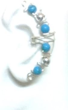 EAR Cuff Wrap with Turqoise and Silver Beads on Silver Nontarnish Wire