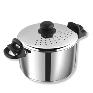 Vinod Stainless Steel Cookware Pasta, Noodle Steamer Pot with Lid - 4 Litre/Rice, Veggies Stainer Pot/Sandwich Bottom, Handle with Lock/Induction Base - 2 Years Warranty