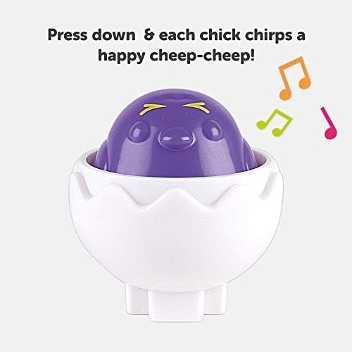A purple chick in its eggshell, with musical notes indicating a chirping sound when pressed.