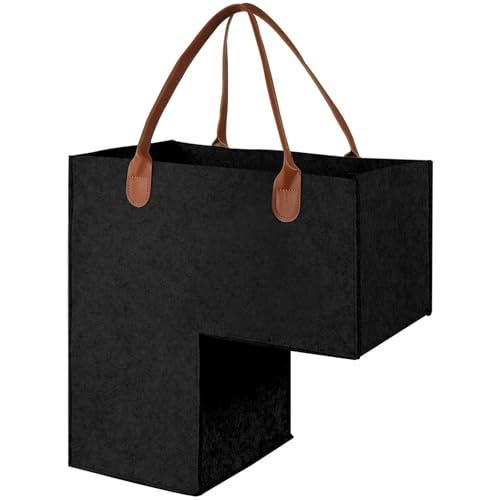 NJIEzhao Cesto per Scale Cestino portaoggetti in Feltro Resistente a Forma di L da 1/2 Pezzo con Manici in PU, Decorazione for Scale, Ufficio, casa, Vestiti, Giocattoli e Altro.(Black,1PC)