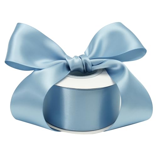 DINDOSAL Dusty Blue Satin Ribbon - 2 Inch French Blue Silk for Christmas Tree & Wedding Bouquet - 25 Yards