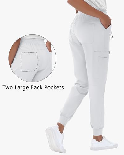 Image of MIVEI High Waisted Jogger Style Scrub Pants for Women - 8 Pockets Medical Bottoms Tapered Yoga Waistband Ribbed Ankle Cuffs