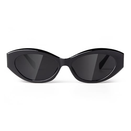 SORVINO Retro Oval Sunglasses for Women Men Narrow Skinny Sunnies Black Shades