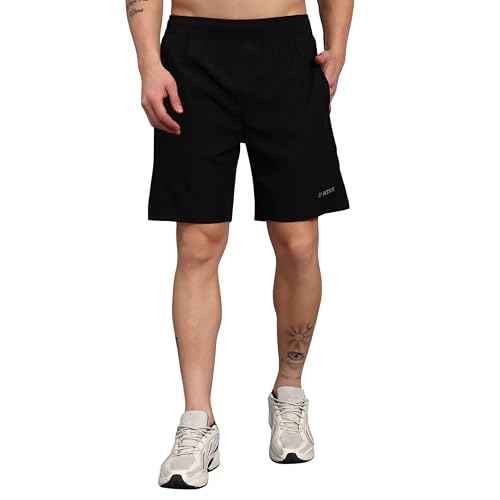 Image of ATICX Polyester Shorts for Men - Quick Dry Lightweight with Zipper Pockets - Gym, Running, Jogging, Training Half Pants for Basketball, Swimming, Badminton, Cycling, Football, Outdoor & Home Wear