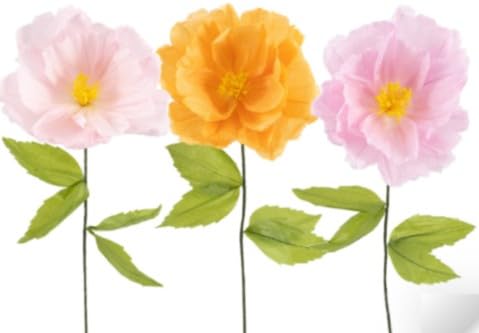 Set 3 Fiori giganti con stelo - in carta - ROSA, ALBICOCCA e CIPRIA - per scenario, sfondo, addobbo decori decorazione feste compleanno, cresima, comunione, laurea, matrimonio (35 cm x 120 cm)