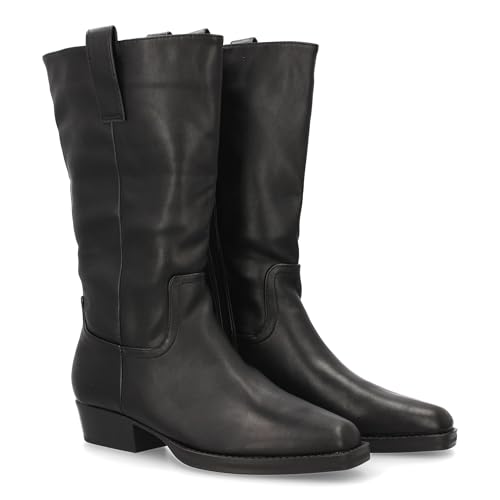 95886 Bota de campera para Mujer de Cana Media Elegante, Punta estilizada y Tacon bajo Comodo, Estampado Liso. Ideal Otono Invierno. Negro Talla 37