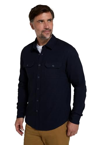 Mountain Warehouse Trace Mens Flannel Long Sleeve Shirt - Lightweight, Breathable Casual Checks Shirt in 100% Cotton, Buttoned Front Pockets - Spring Summer Navy 2XL