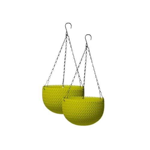 Image of EcoEverGreen Set of 2 Plastic Hanging Planters with Chain| Round Flower Pots for Indoor & Outdoor Gardening | Lightweight & Durable Decorative Hanging Baskets for Balcony, Garden (Yellow, 7INCH)