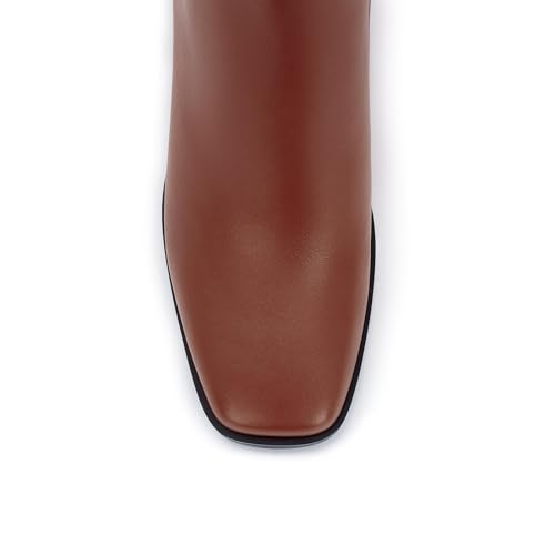 Image of Knee High Boots for Women - Wide Calf Boots with Zipper, Square Toe Tall Leather Boots, Chunky Heel Fashion Long Boots