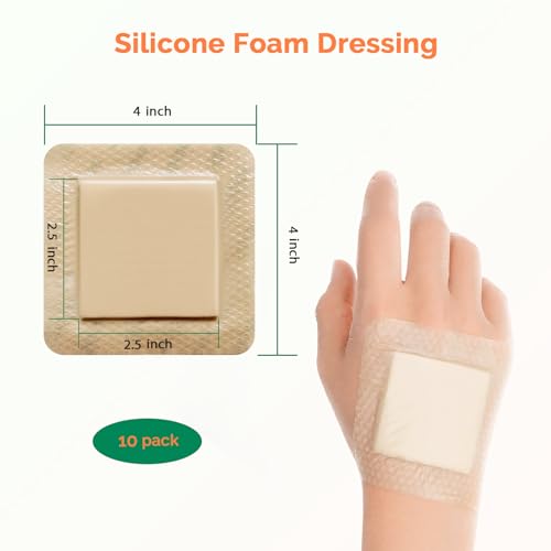 Silicone Foam Dressing 4x4 Inch with Border 10 Packs Adhesive Waterproof Wound Dressing Large Bandages for Wound Care High Absorbency Foam Pad Bandaids - Thumbnail 2