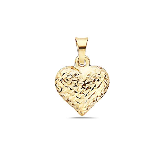 PORI JEWELERS 14K Gold Puff Ultra Diamond Cut Heart Pendant- Available in Yellow, White or Rose Gold