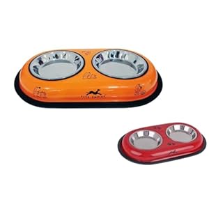 Pets Empire Cat Food Bowls | Feeder Double Diner Stainless Steel Pet Bowl | Utensils Bowl for Pets Feeding | Anti Slip Mat | 2 X 200ml (Color May Vary)
