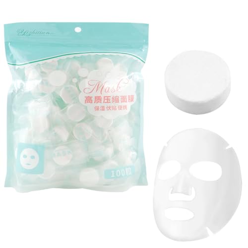 UPIQNG Disposable Compressed Facial Mask 100Pcs Non-Woven Mask Paper DIY Compressed Sheets Individually Wrapped Face Mask Skin Care Tool for Home Travel