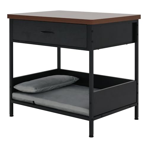RYpetmia Multi-Functional Dog Bed End Table with Storage Drawer, Open Design Pet Bed with Removable Washable Cushion, Comfortable Resting Spot for Small & Medium Dogs, Indoor Use (Black)