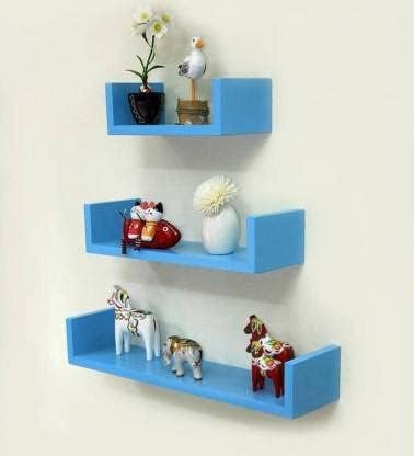 Image of Wooden Wall Mounted Shelf for Home Office, Decoration (Number of Shelves - 3) (Dark Blue)