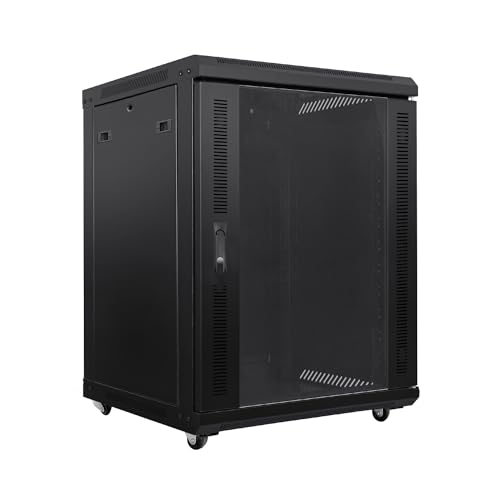 LMS DATA Network & Server Rack Enclosure with Mesh Door, Cooling Fan, Locks, & Removable Side Panels – Floor Standing 19 Inch Rack