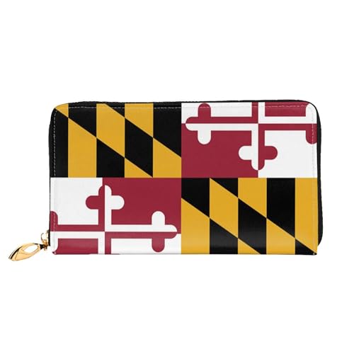 Vintage Maryland Flag Ladies Long Leather Handheld Wallet Outdoor Travel Hand Bag Credit Card Holder