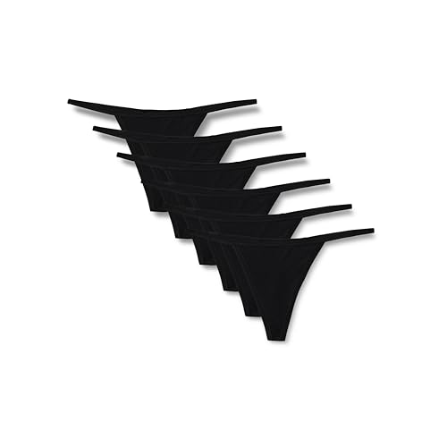Amazon Essentials Tangas de Microfibra (Hilo y Tanga de Tiro Alto) Mujer, Pack de 6, Negro, 46