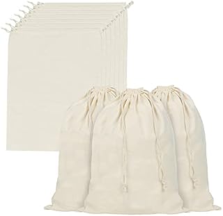Belle Vous Cotton Muslin Produce Storage Bags with Drawstring (10 Pack) - W30 x H40cm / 12 x 16 Inches - Reusable, Biodegradable & Eco-Friendly Vegetable Canvas Bag