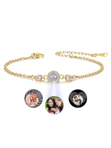 Zysta Projektion Armband Foto Personalisiert Armband mit Bild im Stein Armkette Geschenk für Damen Mädchen (Gold)