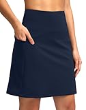 SANTINY 18' Skorts for Women with 4 Pockets High Waist Long Athletic Tennis Skirt Golf Skort Dressy Casual (Navy_M)