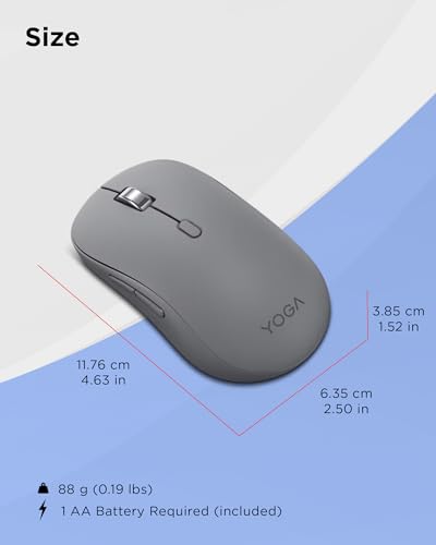 Image of Lenovo Yoga Bluetooth Silent Mouse, 3 Level DPI Adjustment, 36 Month Battery Life, Bluetooth 5.3, 3 Device Paring, Whisper Quiet, Programmable Buttons, Smooth Finish, Luna Grey