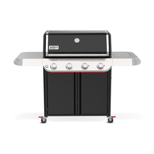 Weber® Genesis® E-425 4-Burner Freestanding Gas Barbecue (LPG Bottled Gas) with Side Tables, Thermometer, Warming Rack, Griddle, GBS Black BBQ