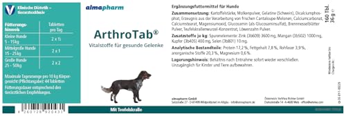 Almapharm ArthroTab | Doppelpack | 2 x 160 Tabletten | Ergänzungsfuttermittel für Hunde | Zur Förderung der Gelenksfunktionen | Mit Teufelskralle, Brennnessel und Zink