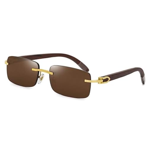 Street Knitted Retro Rimless Brown Tint Gold Frame Hip Hop Buffs Sunglasses Rectangle Men Women Frameless 90’s Shades Woodgrain Arm Fashion Frameless Square Unisex Summer Sun Glasses3