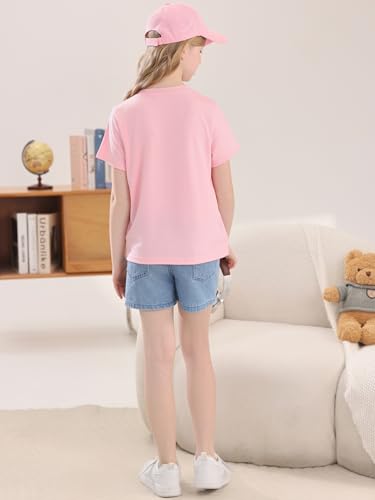 Image of Girls Summer Short Sleeve T Shirts Kids Basic Tees Crewneck Tops 5-14 Years