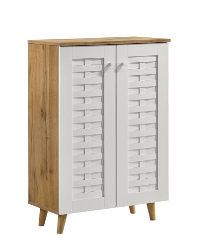 Image of DeckUp Amari 2-Door Engineered Wood Shoe Rack (Wotan Oak & White, Matte Finish)