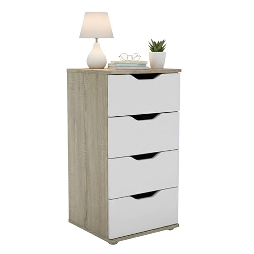 Miroytengo Sinfonier, Cómoda Dormitorio 4 Cajones PARC Roble Sonoma y Blanco Mate con 40x79x38 cm