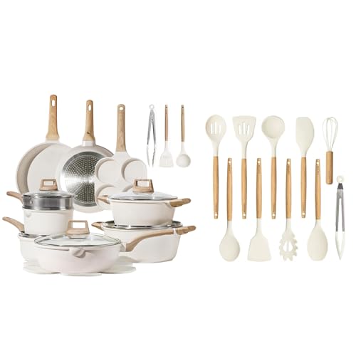 Image of CAROTE 31Pcs Cookware Utensil Set, Pots and Pans Set, Silicone Cooking Utensils Set