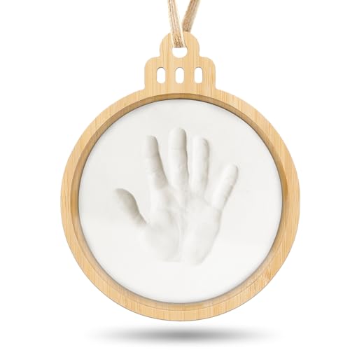 Image of Creawoo Baby Imprint Frame Handprint Footprint Christmas Keepsake Ornament Kit, Personalized Holiday DIY Christmas Gift for New Born Baby Boys Girls Shower with Ring Tool and Display Bell Shaped Frame