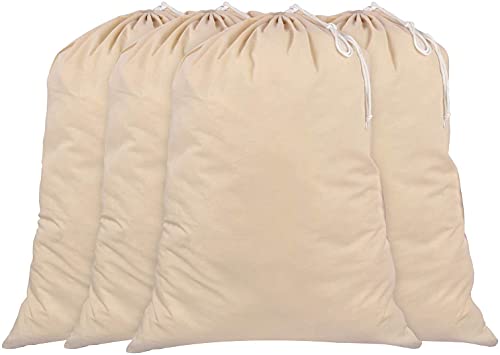 Sweet Needle Bolsas para la compra extragrandes y resistentes para almacenamiento de ropa sucia, 71X91 CM - 100% algodón, muy duraderas, cordón con cierre de cordón, lavable a máquina (Paquete de 4)